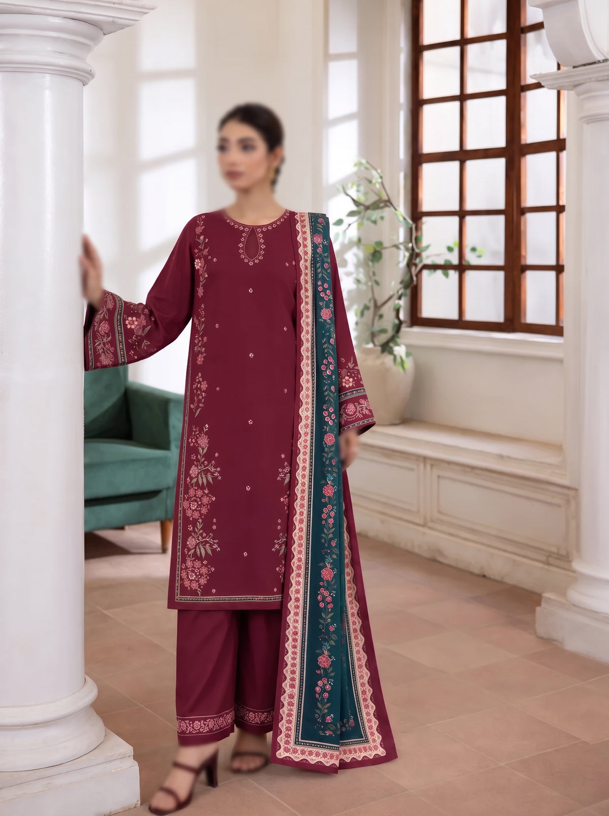 VOL 292 | 10 | AEENA BY SHANAYA | DIGITAL PRINTED 3PC CORDUROY KHADDAR SUIT | PRINTED SHIRT, TROUSER & DUPATTA