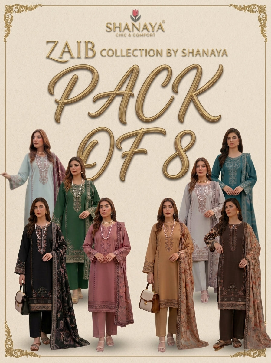 VOL 279 | PACK OF 10 | ZAIB BY SHANAYA | DIGITAL PRINTED 3PC STONE LINEN SUIT | PRINTED SHIRT, TROUSER & DUPATTA