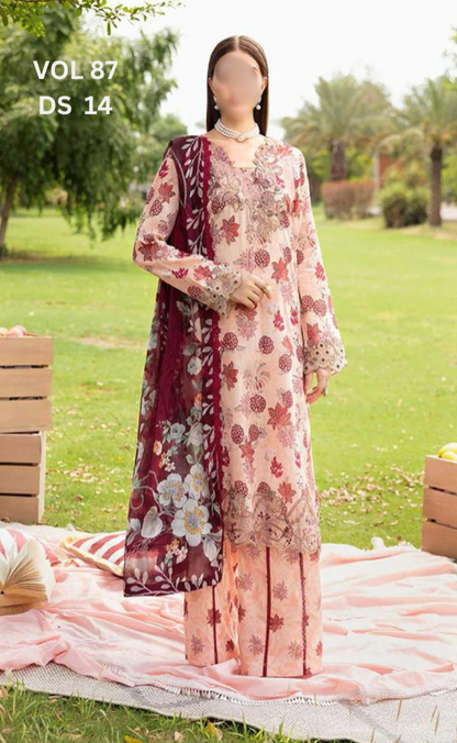 VOL 87 | DS 14 | DIGITAL PRINTED LAWN 3PC BEMBER DUPATTA