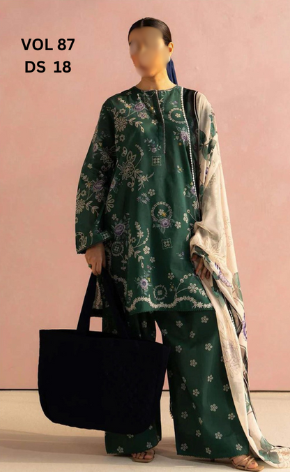 VOL 87 | DS 18 | DIGITAL PRINTED LAWN 3PC BEMBER DUPATTA