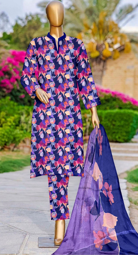 VOL 133 | DS 12 | DIGITAL PRINTED BANADORA LAWN 3PC BAMBER CHIFFON DUPATTA