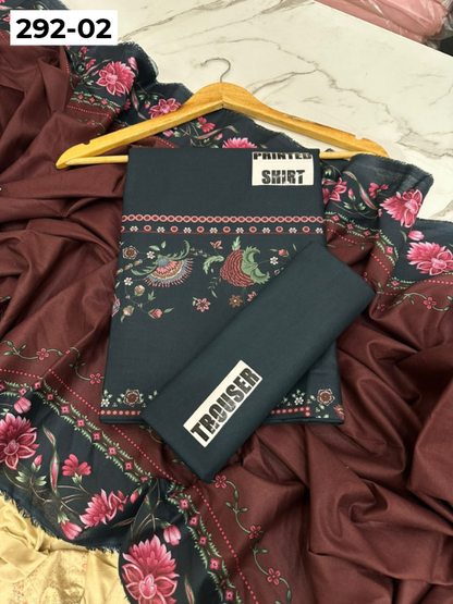 VOL 292 | 02 | AEENA BY SHANAYA | DIGITAL PRINTED 3PC CORDUROY KHADDAR SUIT | PRINTED SHIRT, TROUSER & DUPATTA