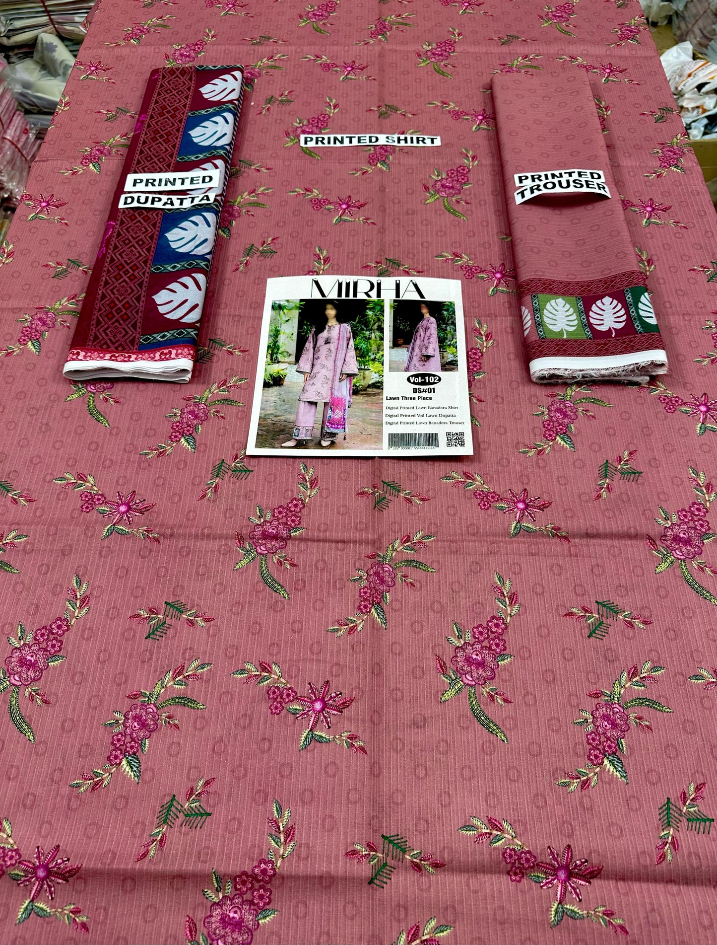 VOL 102 | DS 01 | DIGITAL PRINTED BANA DORA LAWN 3PC VOIL LAWN DUPATTA