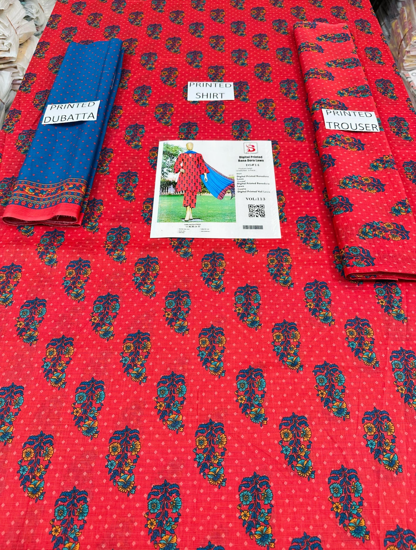 VOL 113 | DS 14 | DIGITAL PRINTED BANADORA LAWN 3PC VOIL LAWN DUPATTA