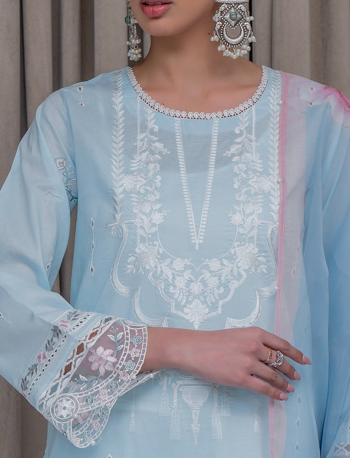 VOL 114 | DS 01 | SHANAYA LAWN EMBROIDERED 3PC PURE ORGANZA DUPATTA