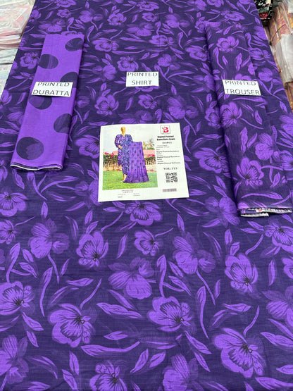 VOL 113 | DS 03 | DIGITAL PRINTED BANADORA LAWN 3PC VOIL LAWN DUPATTA