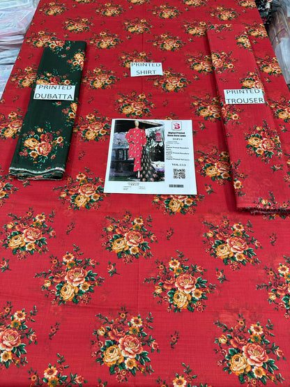 VOL 113 | DS 13 | DIGITAL PRINTED BANADORA LAWN 3PC VOIL LAWN DUPATTA