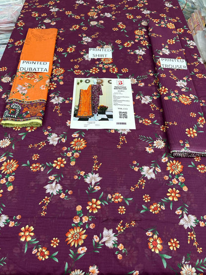VOL 113 | DS 01 | DIGITAL PRINTED BANADORA LAWN 3PC VOIL LAWN DUPATTA