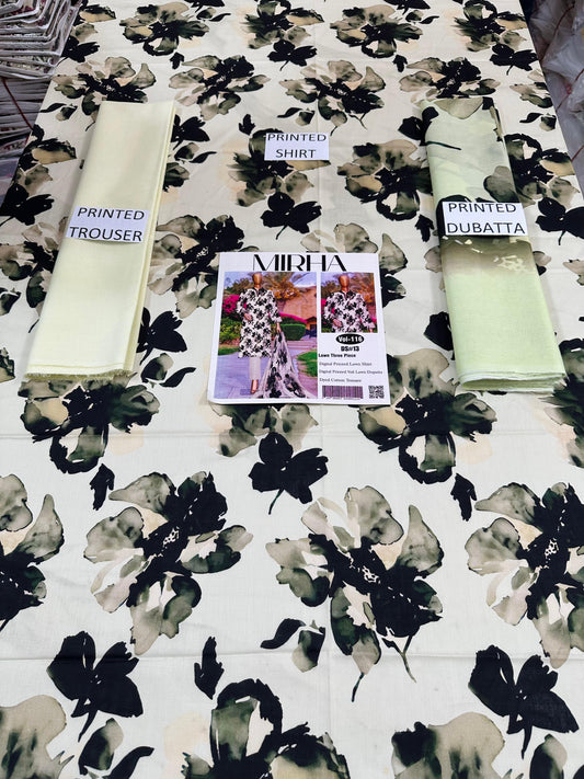 VOL 116 | DS 13 | DIGITAL PRINTED LAWN 3PC DYED TROUSER VOIL LAWN DUPATTA