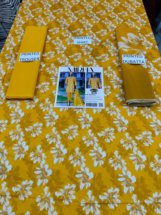 VOL 116 | DS 04 | DIGITAL PRINTED LAWN 3PC DYED TROUSER VOIL LAWN DUPATTA