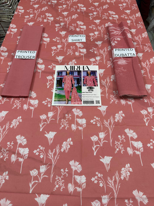 VOL 116 | DS 09 | DIGITAL PRINTED LAWN 3PC DYED TROUSER VOIL LAWN DUPATTA