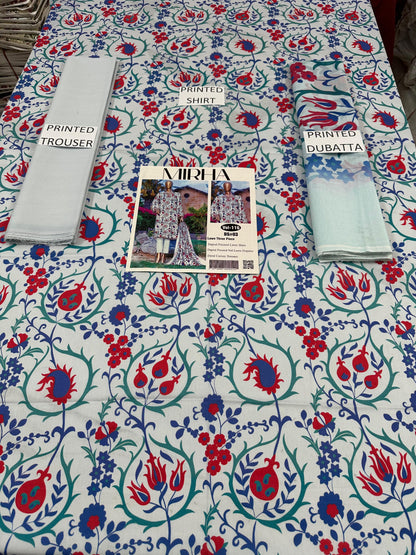 VOL 116 | DS 03 | DIGITAL PRINTED LAWN 3PC DYED TROUSER VOIL LAWN DUPATTA