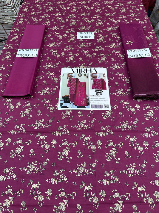 VOL 116 | DS 06 | DIGITAL PRINTED LAWN 3PC DYED TROUSER VOIL LAWN DUPATTA