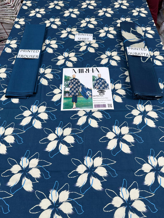 VOL 116 | DS 08 | DIGITAL PRINTED LAWN 3PC DYED TROUSER VOIL LAWN DUPATTA