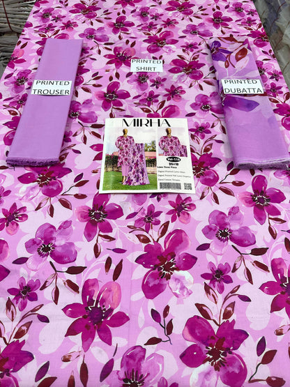 VOL 116 | DS 10 | DIGITAL PRINTED LAWN 3PC DYED TROUSER VOIL LAWN DUPATTA