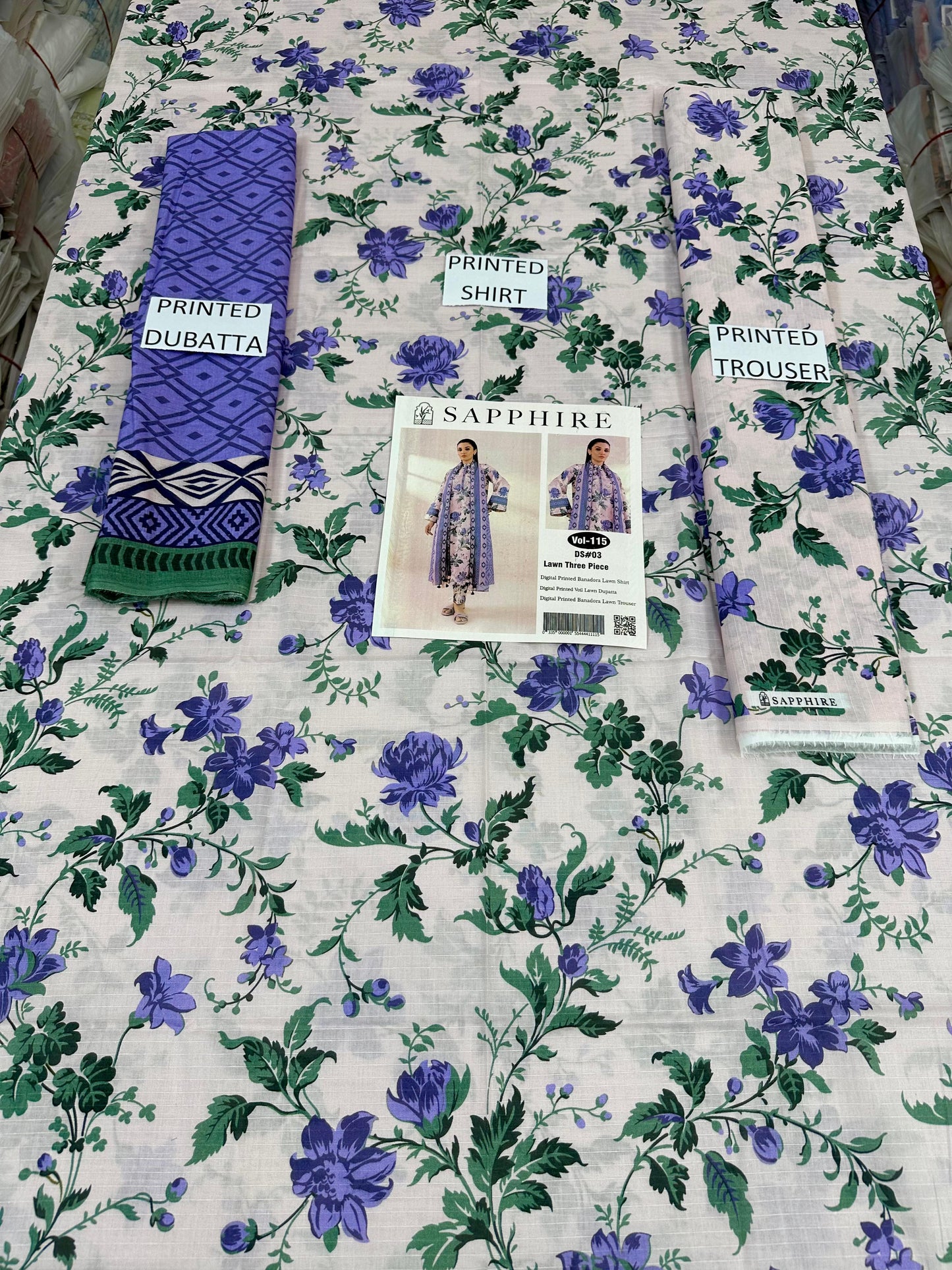 VOL 115 | DS 03 | DIGITAL PRINTED BANADORA LAWN 3PC VOIL LAWN DUPATTA