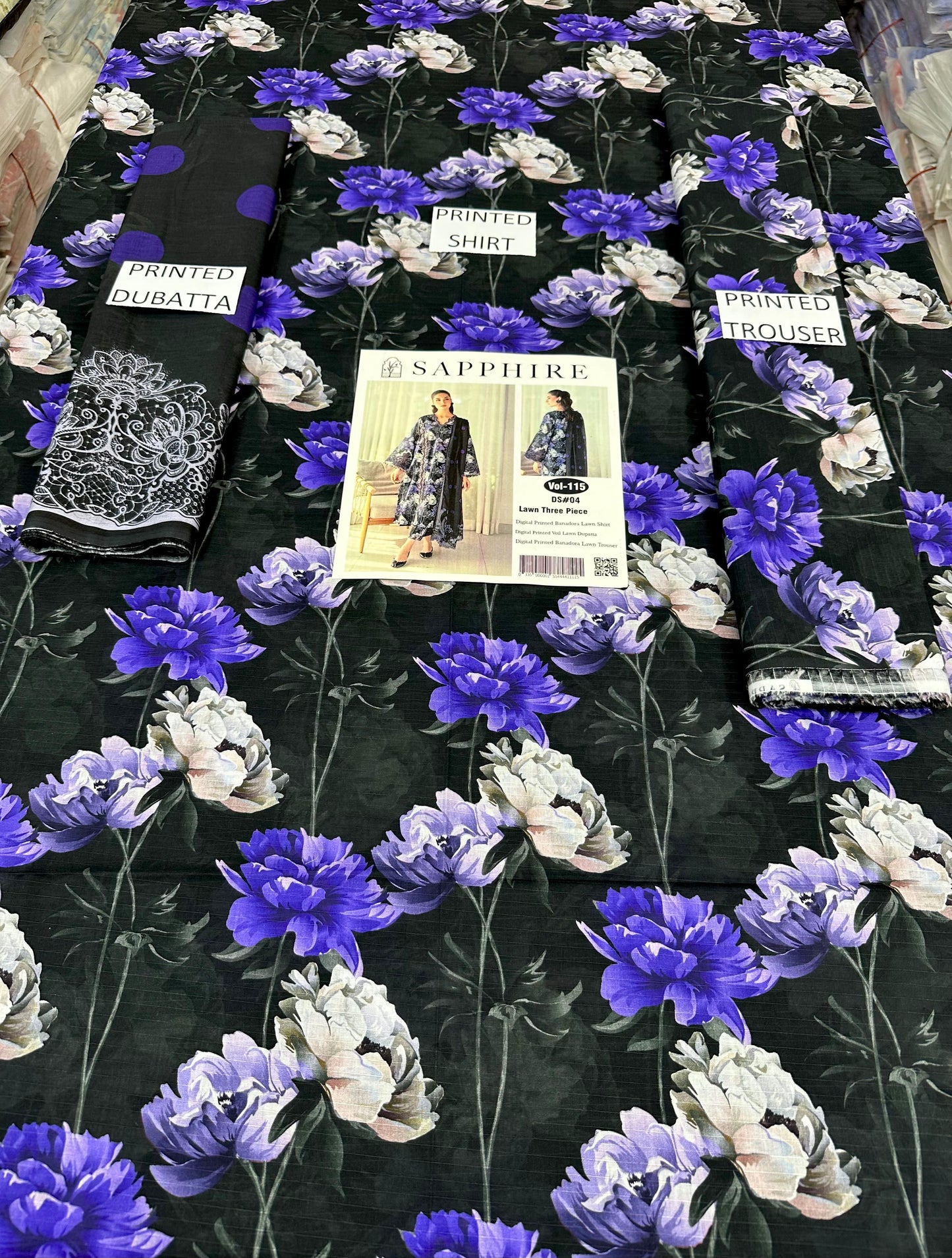 VOL 115 | DS 04 | DIGITAL PRINTED BANADORA LAWN 3PC VOIL LAWN DUPATTA
