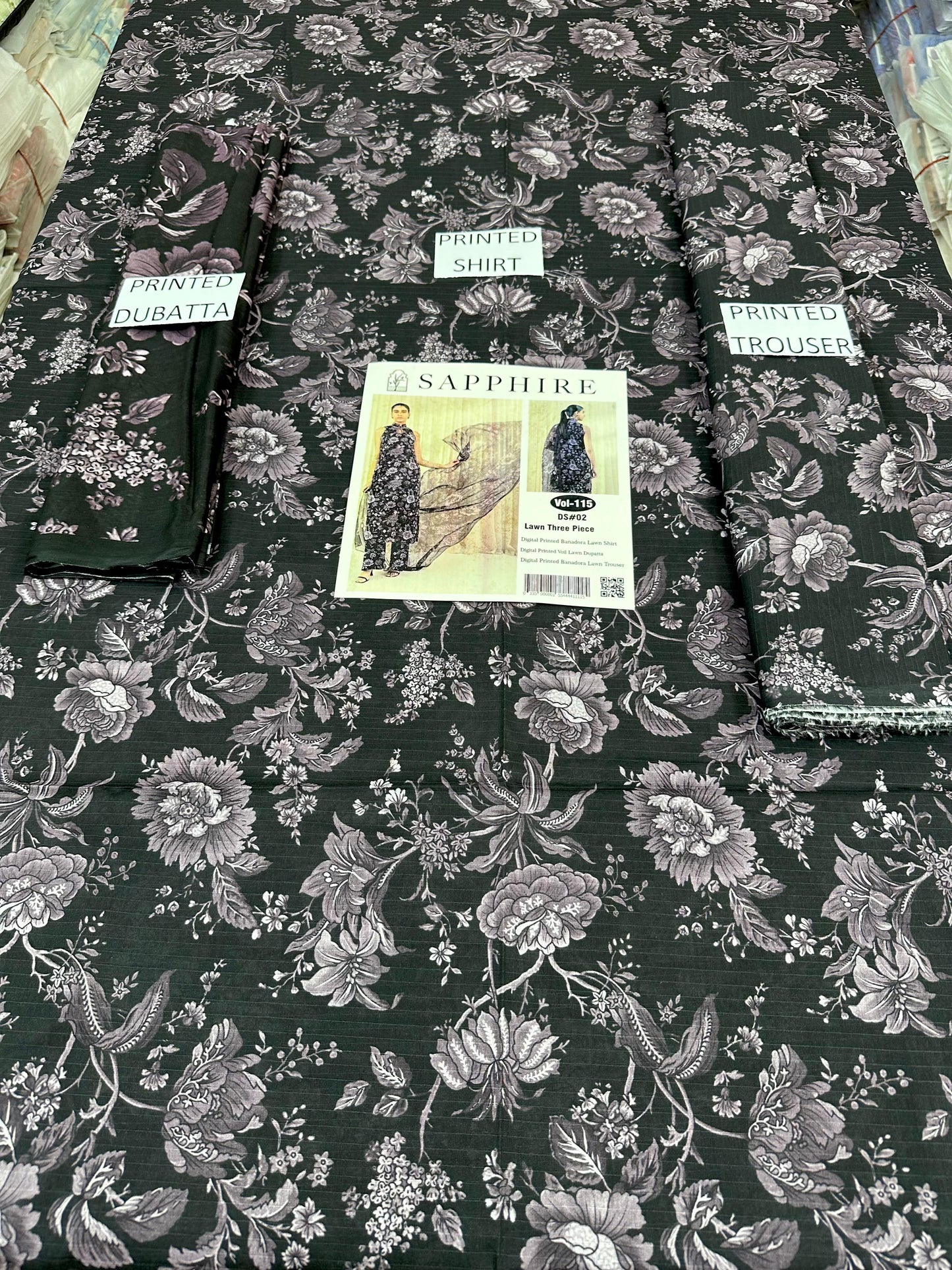 VOL 115 | DS 02  | DIGITAL PRINTED BANADORA LAWN 3PC VOIL LAWN DUPATTA