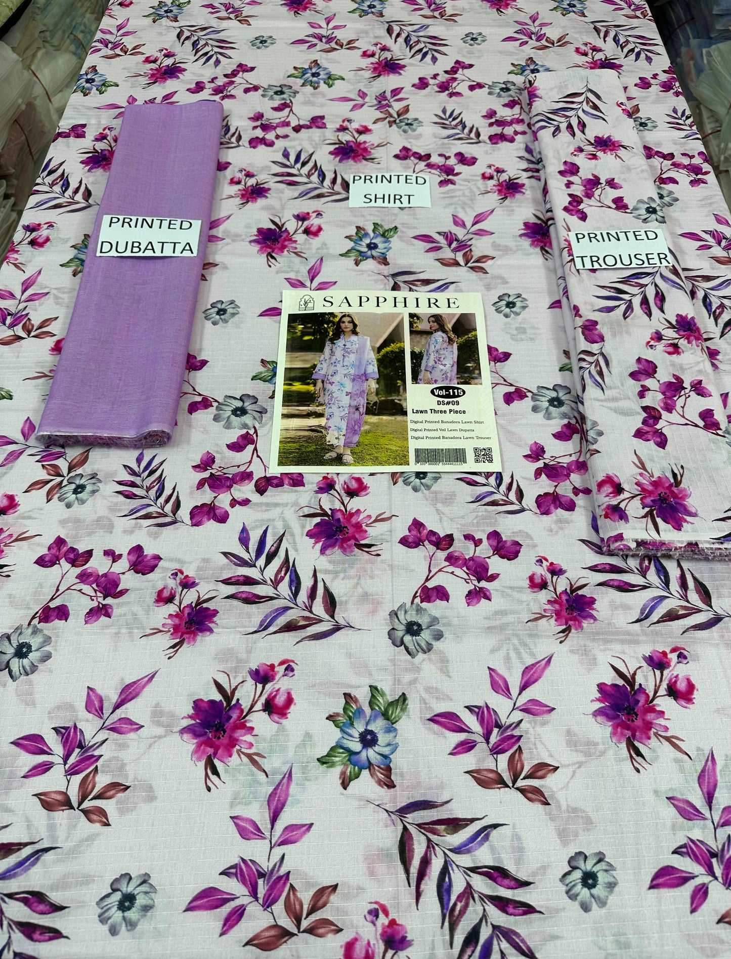 VOL 115 | DS 09 | DIGITAL PRINTED BANADORA LAWN 3PC VOIL LAWN DUPATTA