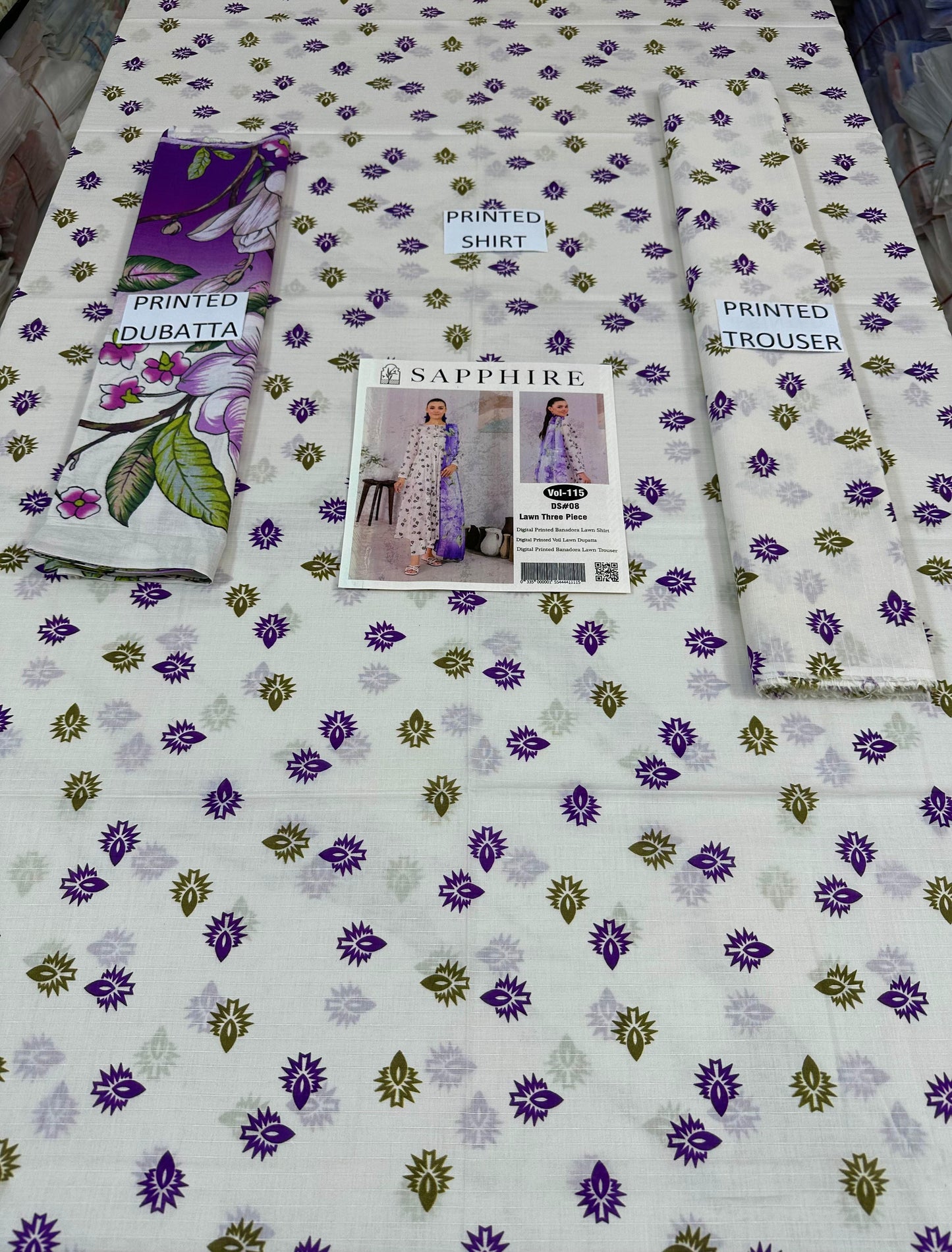 VOL 115 | DS 08 | DIGITAL PRINTED BANADORA LAWN 3PC VOIL LAWN DUPATTA