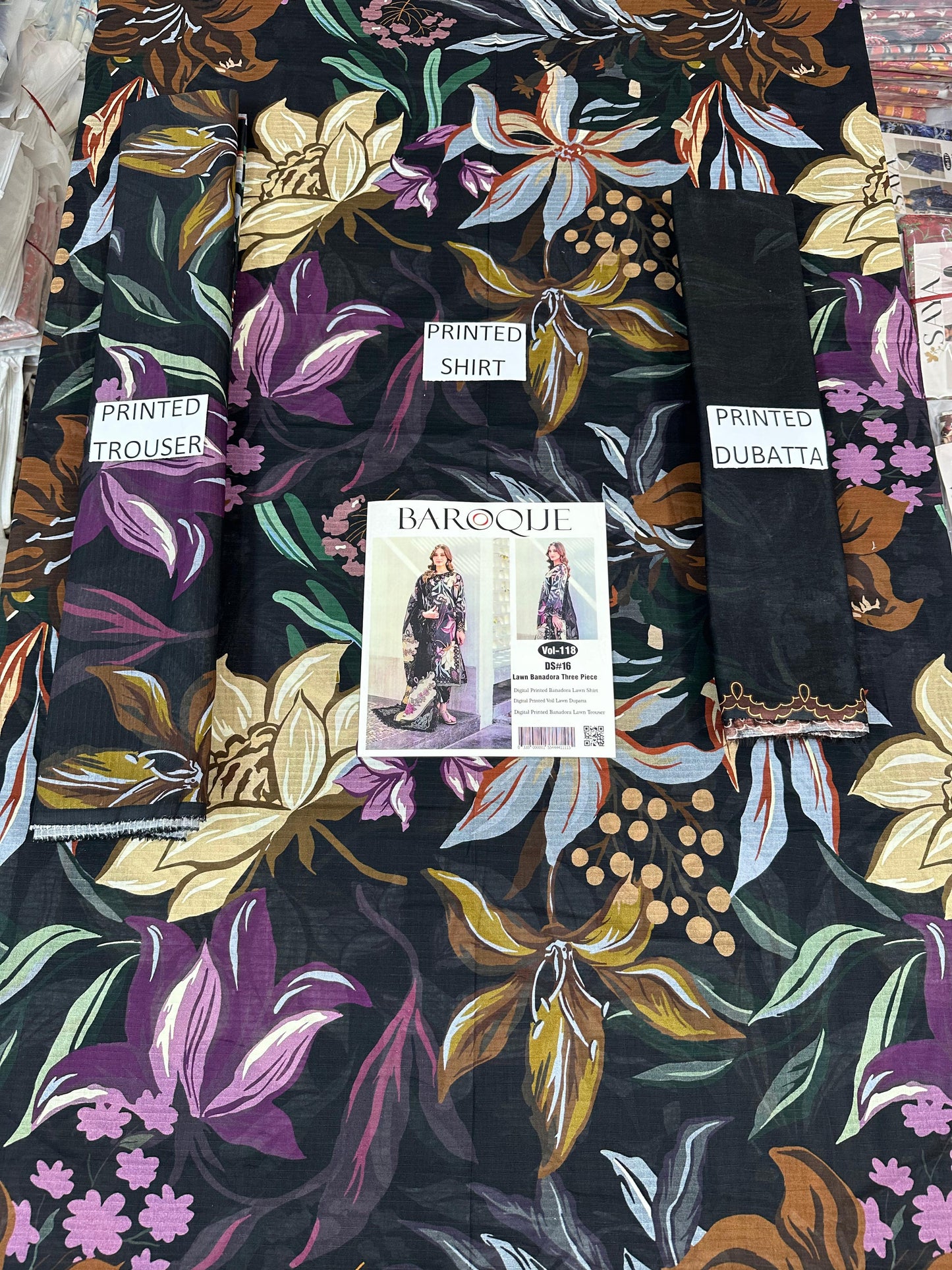 VOL 118 | DS 16 | DIGITAL PRINTED BANADORA LAWN 3PC VOIL LAWN DUPATTA