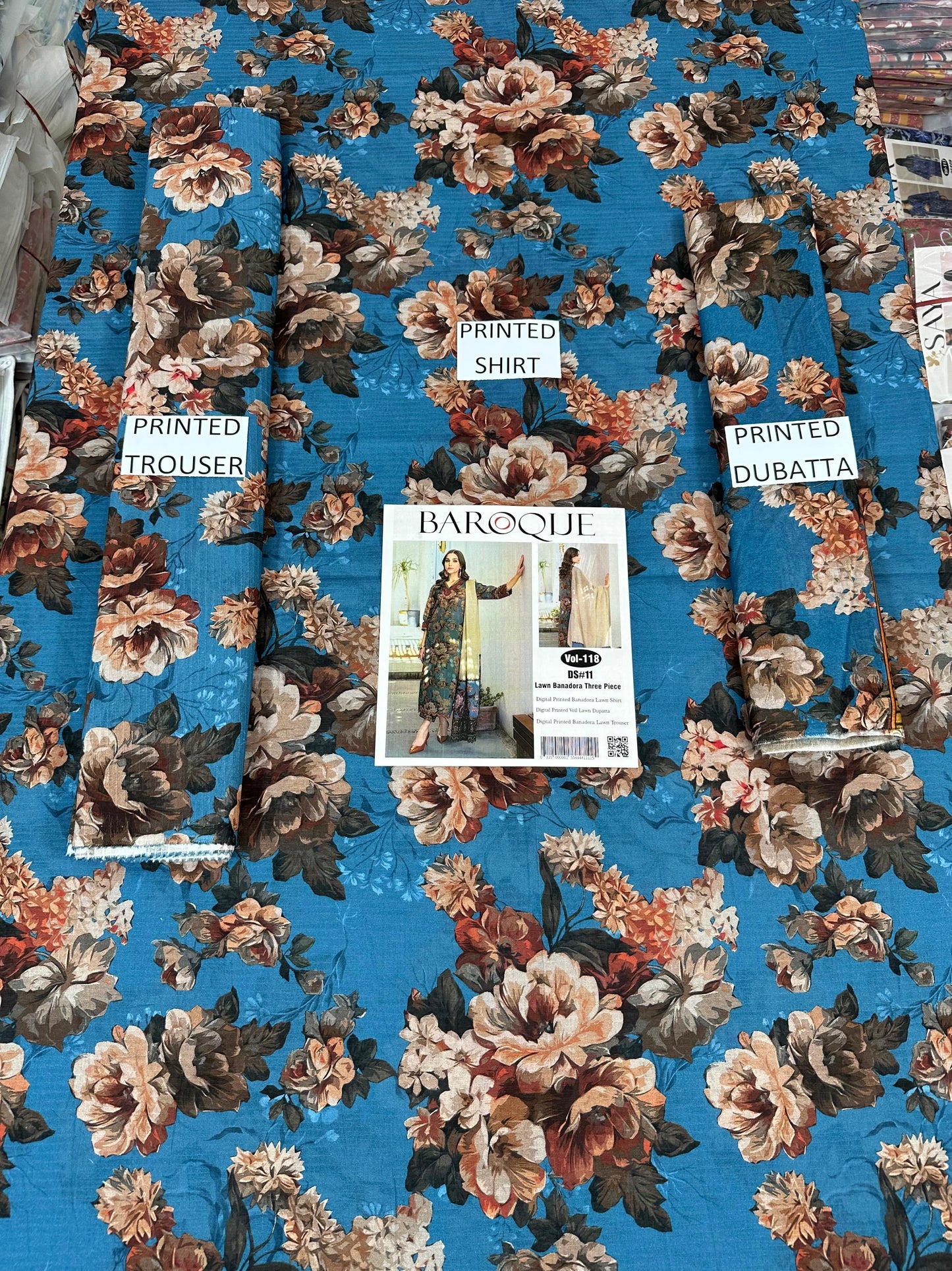 VOL 118 | DS 12 | DIGITAL PRINTED BANADORA LAWN 3PC VOIL LAWN DUPATTA