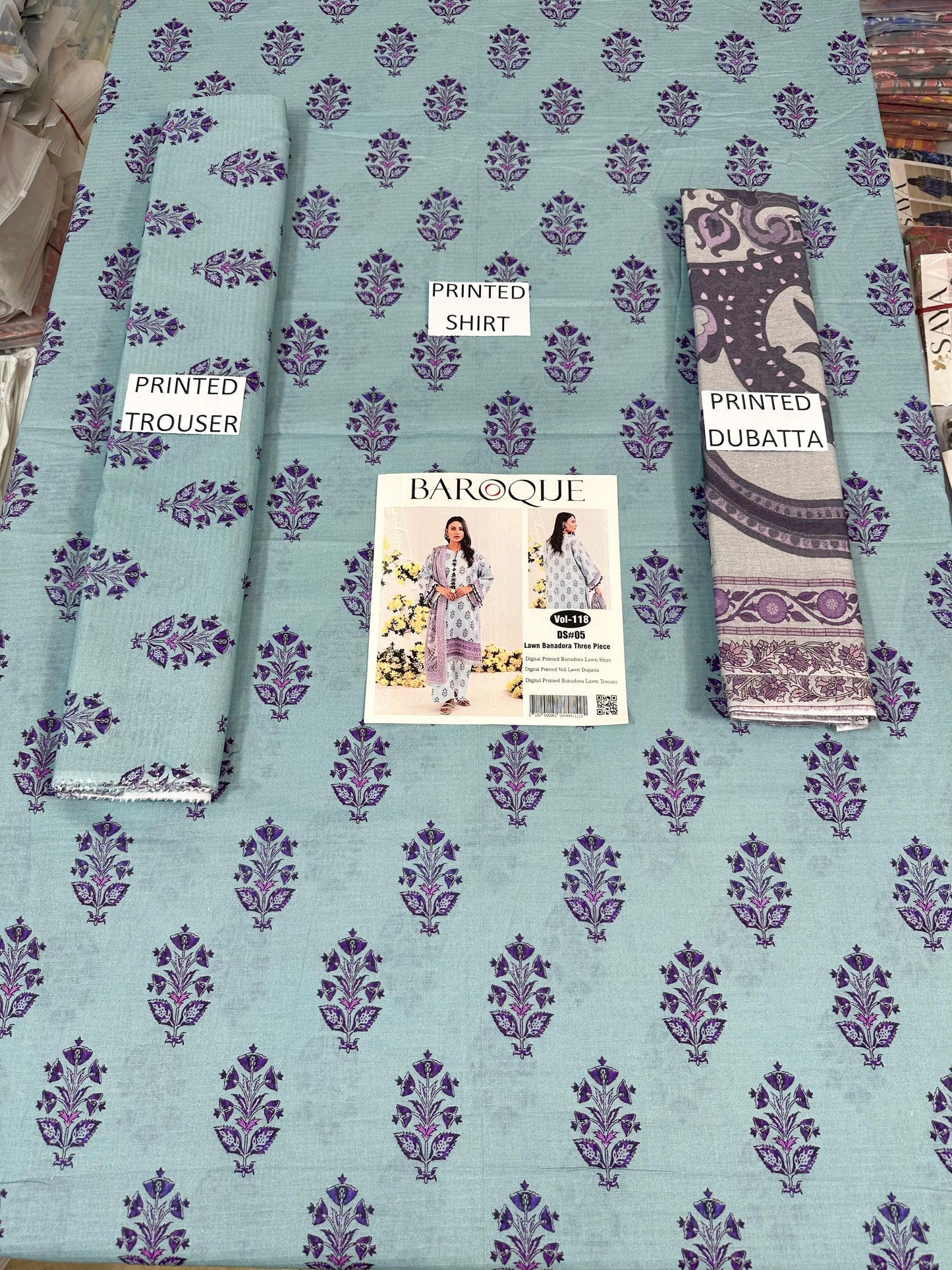 VOL 118 | DS 05 | DIGITAL PRINTED BANADORA LAWN 3PC VOIL LAWN DUPATTA