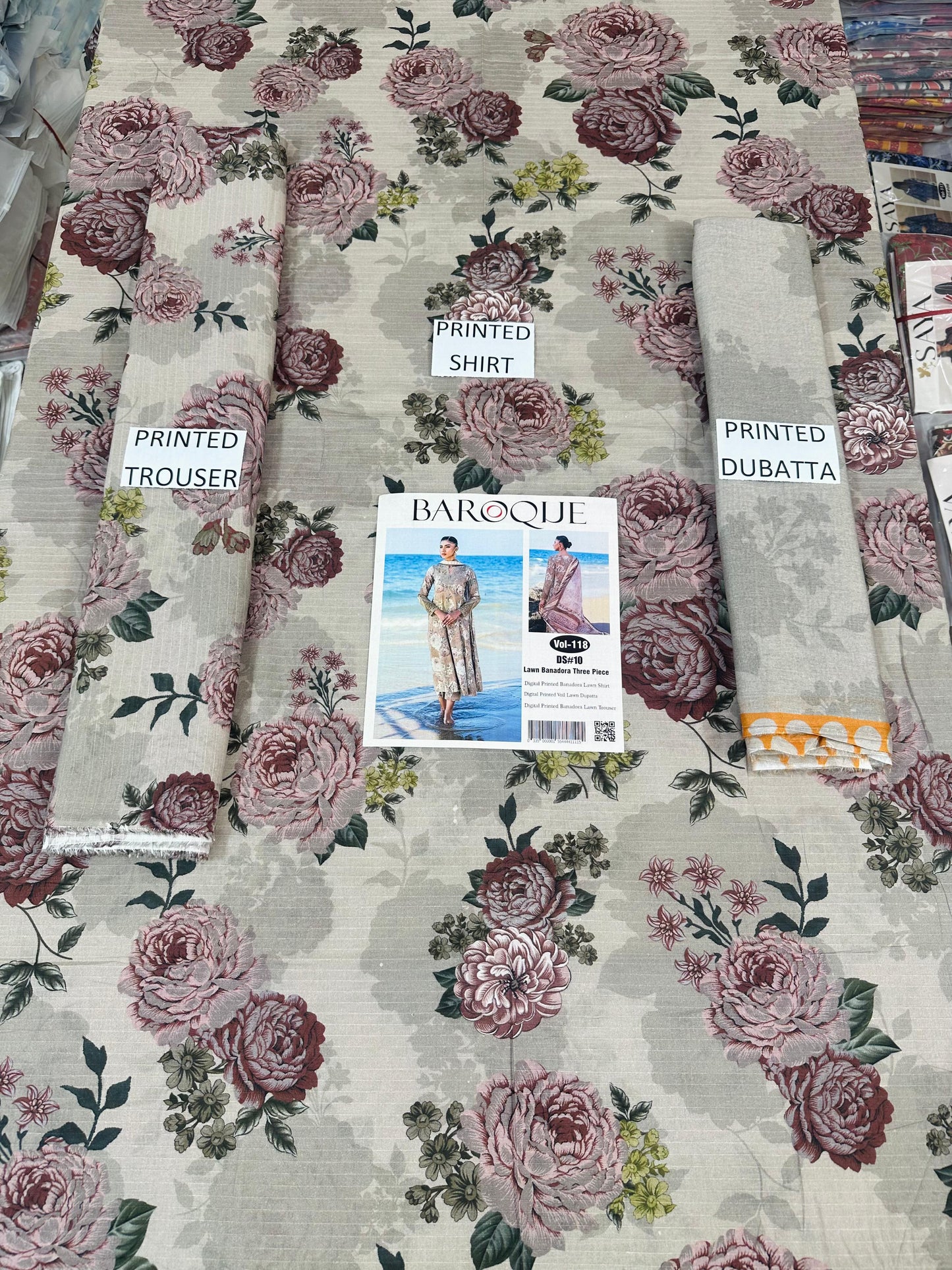 VOL 118 | DS 10 | DIGITAL PRINTED BANADORA LAWN 3PC VOIL LAWN DUPATTA