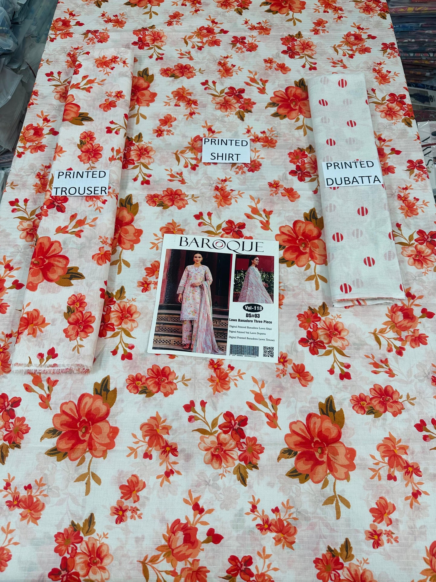VOL 118 | DS 08 | DIGITAL PRINTED BANADORA LAWN 3PC VOIL LAWN DUPATTA