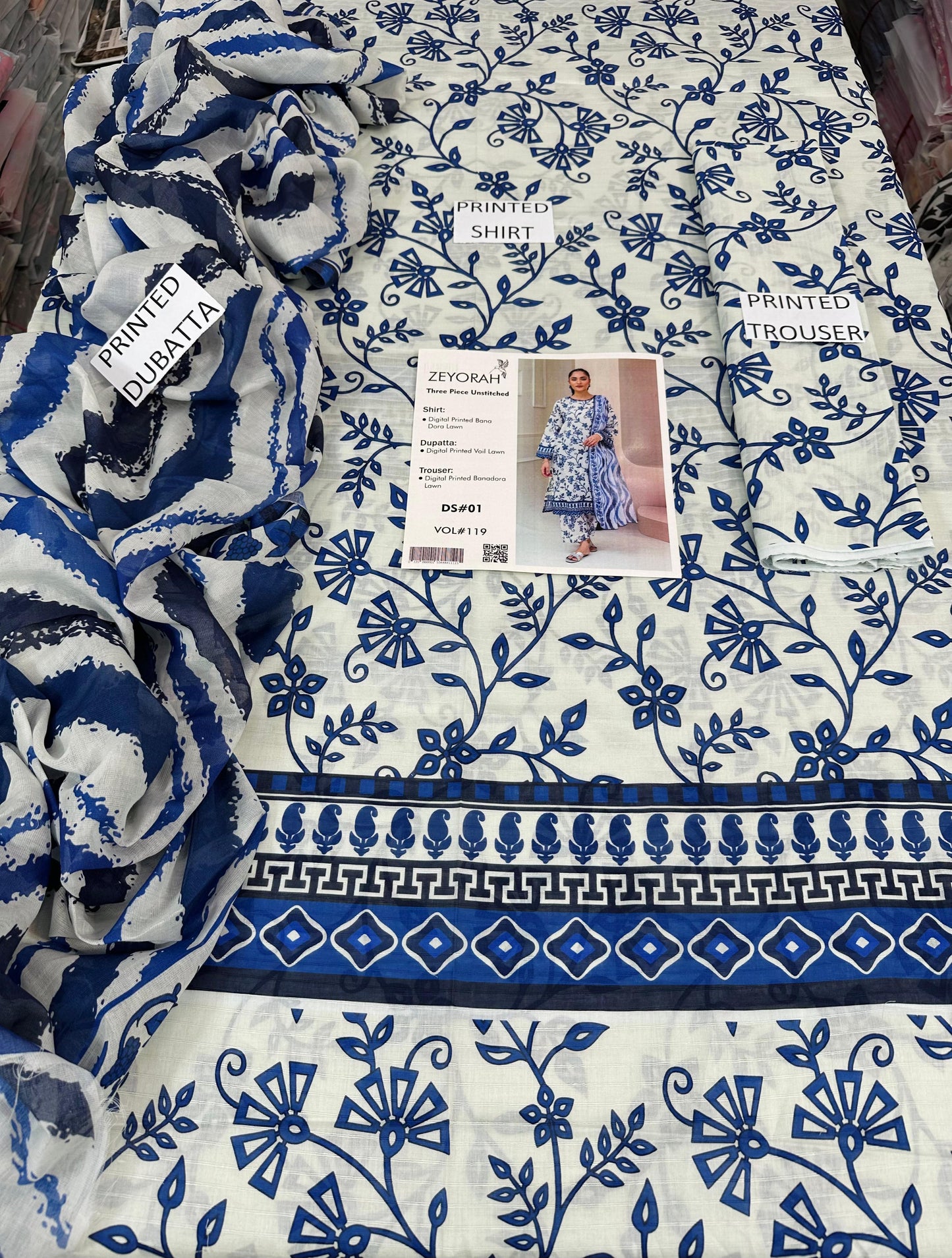 VOL 202 | DS 11 | DIGITAL PRINTED BANADORA LAWN 3PC VOIL LAWN DUPATTA