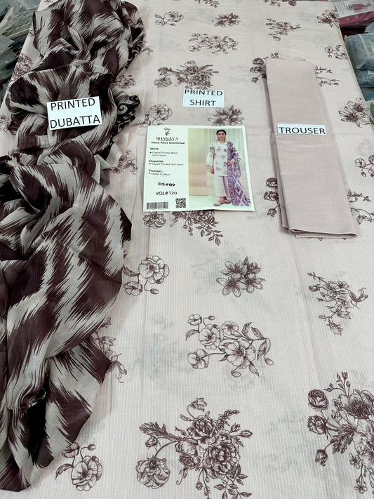 VOL 202 | DS 13 | DIGITAL PRINTED BANADORA LAWN 3PC VOIL LAWN DUPATTA