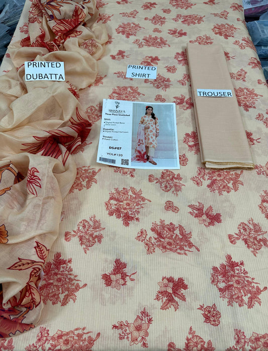 VOL 202 | DS 12 | DIGITAL PRINTED BANADORA LAWN 3PC VOIL LAWN DUPATTA