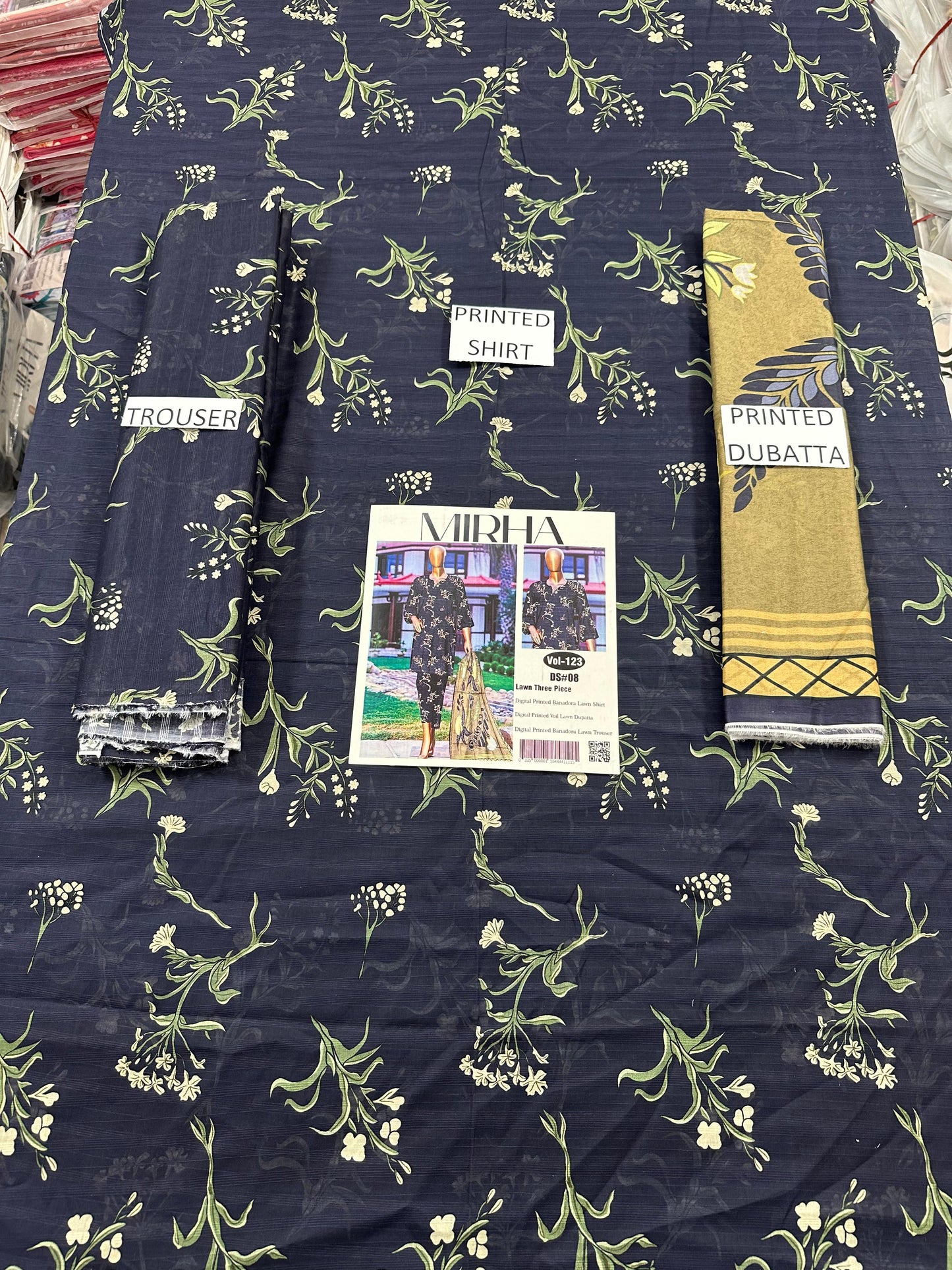 VOL 123 | DS 08 | DIGITAL PRINTED BANADORA LAWN 3PC VOIL LAWN DUPATTA