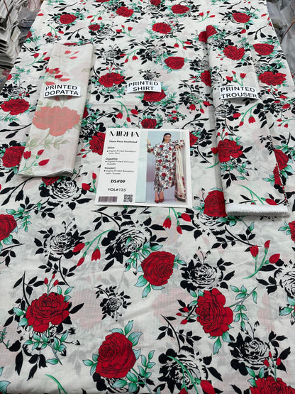 VOL 125 | DS 09 | DIGITAL PRINTED BANADORA LAWN 3PC VOIL LAWN DUPATTA
