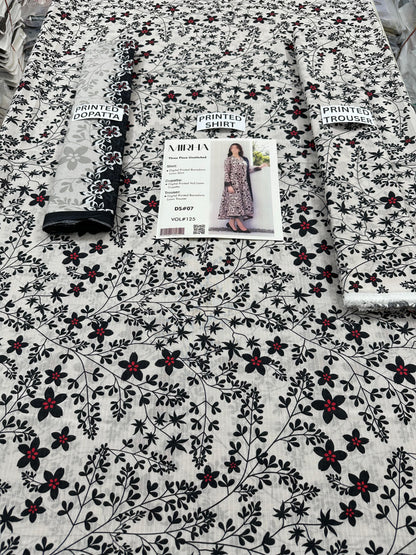 VOL 125 | DS 07 | DIGITAL PRINTED BANADORA LAWN 3PC VOIL LAWN DUPATTA