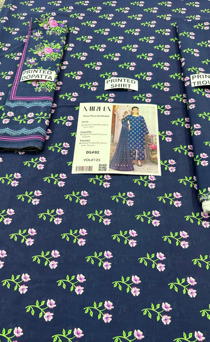 VOL 125 | DS 02 | DIGITAL PRINTED BANADORA LAWN 3PC VOIL LAWN DUPATTA