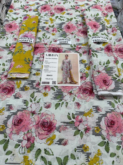 VOL 125 | DS 21 | DIGITAL PRINTED BANADORA LAWN 3PC VOIL LAWN DUPATTA