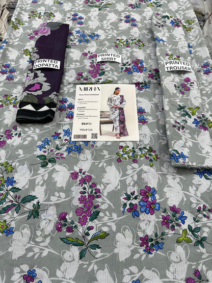 VOL 125 | DS 11 | DIGITAL PRINTED BANADORA LAWN 3PC VOIL LAWN DUPATTA
