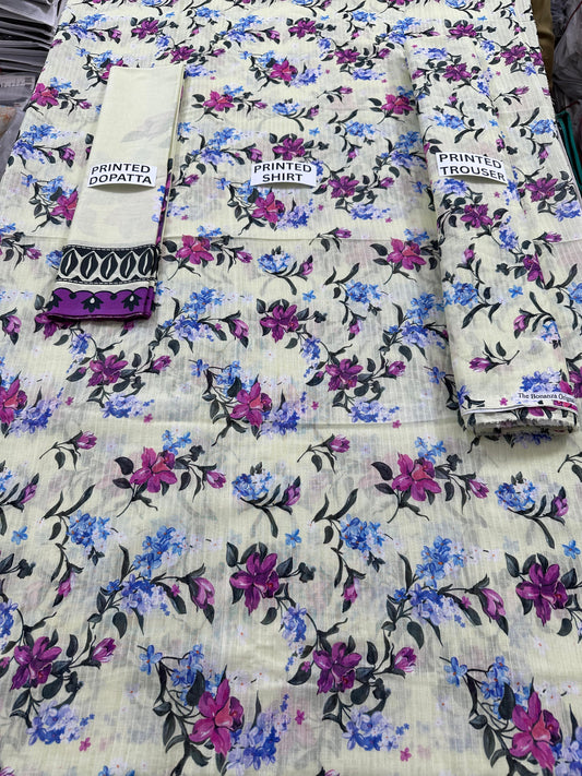 VOL 127 | DS 08 | DIGITAL PRINTED BANADORA LAWN 3PC VOIL LAWN DUPATTA