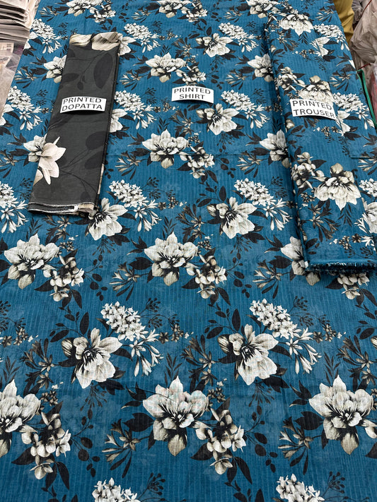 VOL 127 | DS 12 | DIGITAL PRINTED BANADORA LAWN 3PC VOIL LAWN DUPATTA