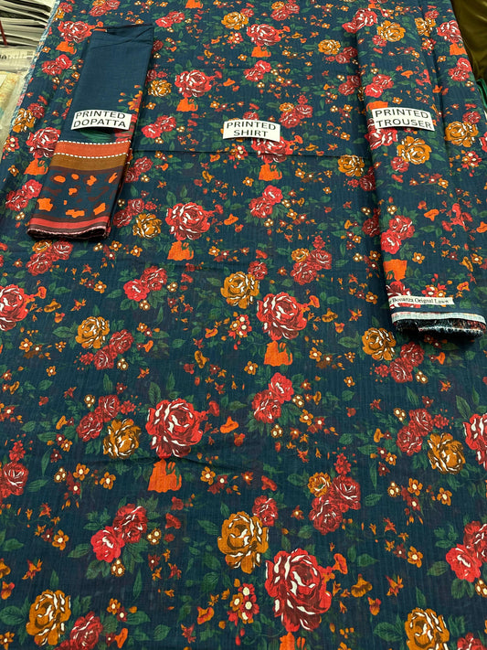 VOL 127 | DS 18 | DIGITAL PRINTED BANADORA LAWN 3PC VOIL LAWN DUPATTA