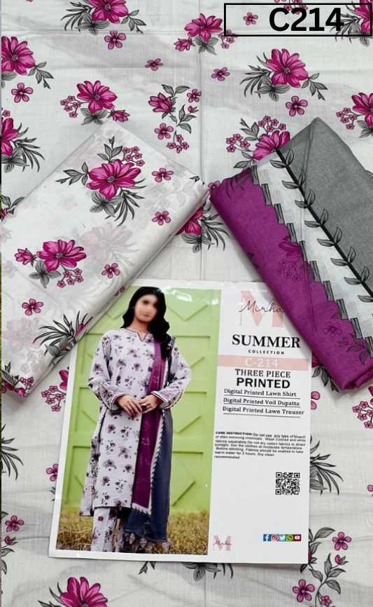 MIRHA LAWN DIGITAL PRINTED 3PC | DS C214 |