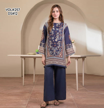 VOL 257 | DS 12 | PRINTED HIT CODES LAWN 2PC | DIGITAL PRINTED LAWN SHIRT, PLAIN COTTON TROUSER