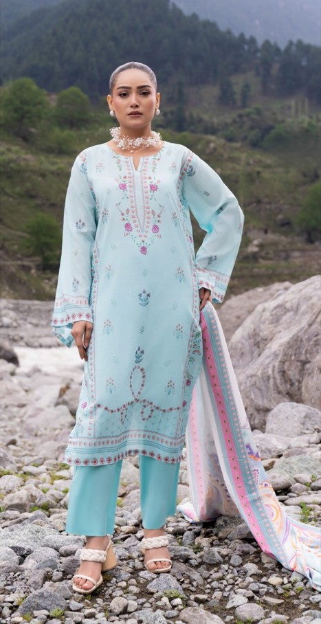 VOL 262 | DS 01 | MINHA By SHANAYA | DIGITAL PRINTED 3PC LAWN SHIRT, DYED TROUSER, PRINTED VOIL DUPATTA