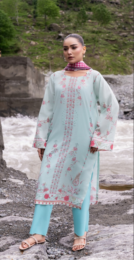 VOL 262 | DS 10 | MINHA By SHANAYA | DIGITAL PRINTED 3PC LAWN SHIRT, DYED TROUSER, PRINTED VOIL DUPATTA