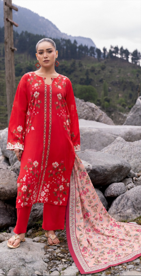 VOL 262 | DS 03 | MINHA By SHANAYA | DIGITAL PRINTED 3PC LAWN SHIRT, DYED TROUSER, PRINTED VOIL DUPATTA