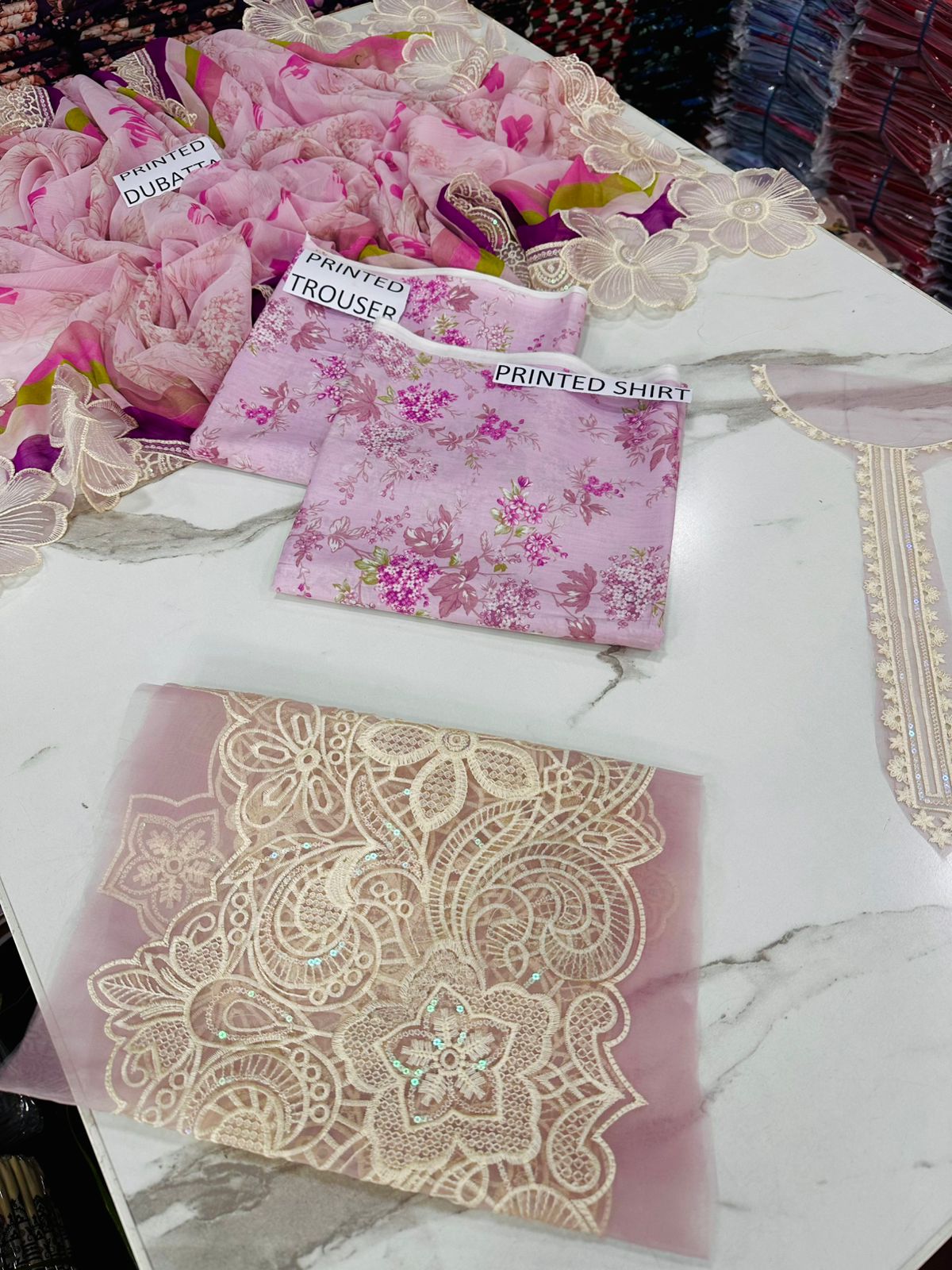 VOL 209 | DS 08 | LAWN 3PC PRINTED LAWN SHIRT ALONG WITH EMBROIDERED PATCHES PRINTED TROUSER EMBROIDERED DUPATTA