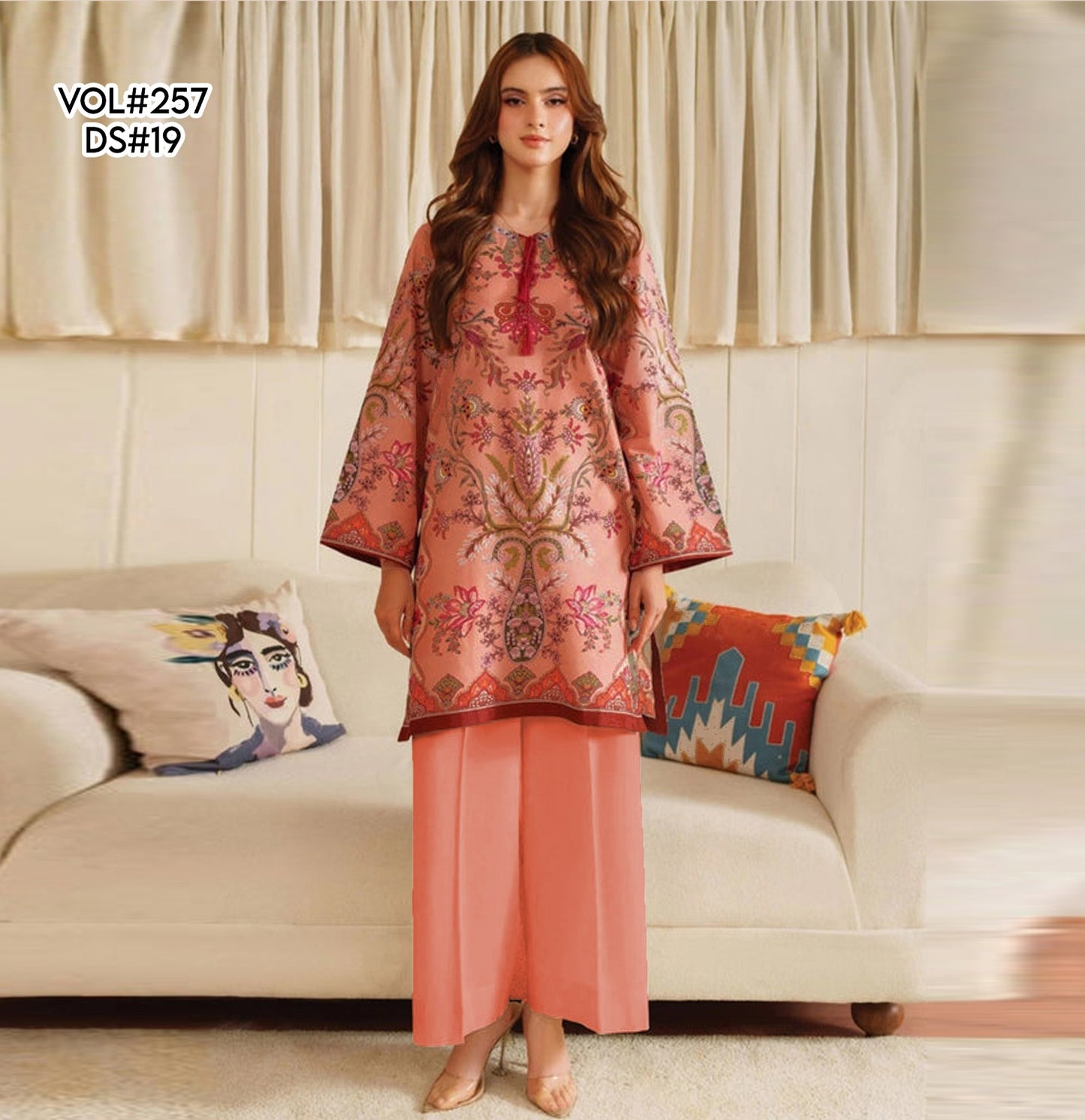 VOL 257 | DS 19 | PRINTED HIT CODES LAWN 2PC | DIGITAL PRINTED LAWN SHIRT, PLAIN COTTON TROUSER