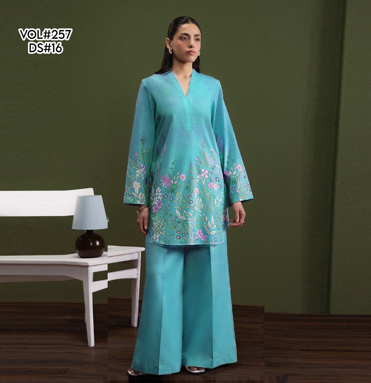 VOL 257 | DS 16 | PRINTED HIT CODES LAWN 2PC | DIGITAL PRINTED LAWN SHIRT, PLAIN COTTON TROUSER