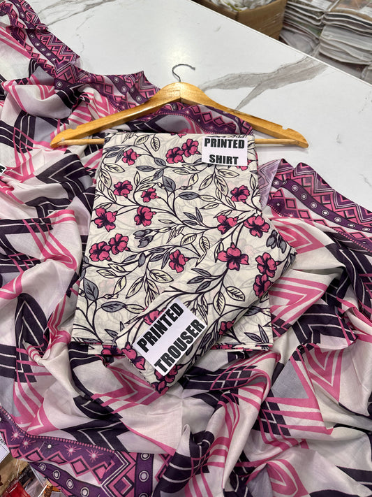 VOL 247 | DS 14 | DIGITAL PRINTED LAWN THREE PIECES VOIL LAWN DUPATTA